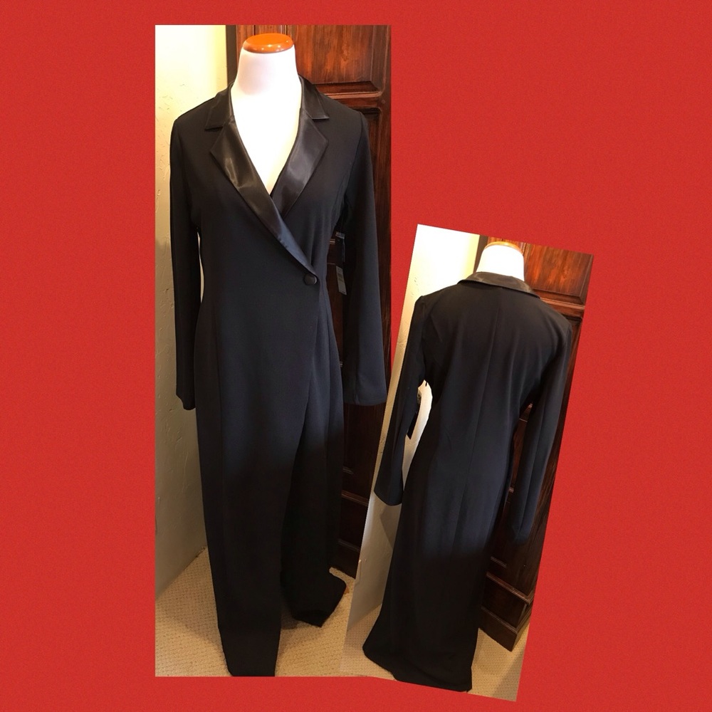 RACHEL Rachel Roy Black Notched Collar Maxi Gown